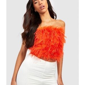 Boohoo Orange Feather Crop Top